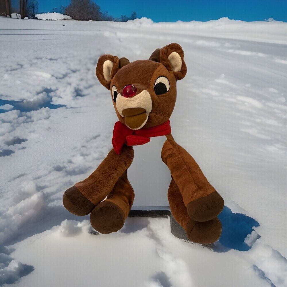 Rudolph The Red Nosed Reindeer Stuffed Animal 10" Tall With Blinking Nose